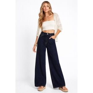 Bridge‎ By Gly Womens High Rise Wide Leg Jeans Indigo Blue Tie Waist Size 10 NWT